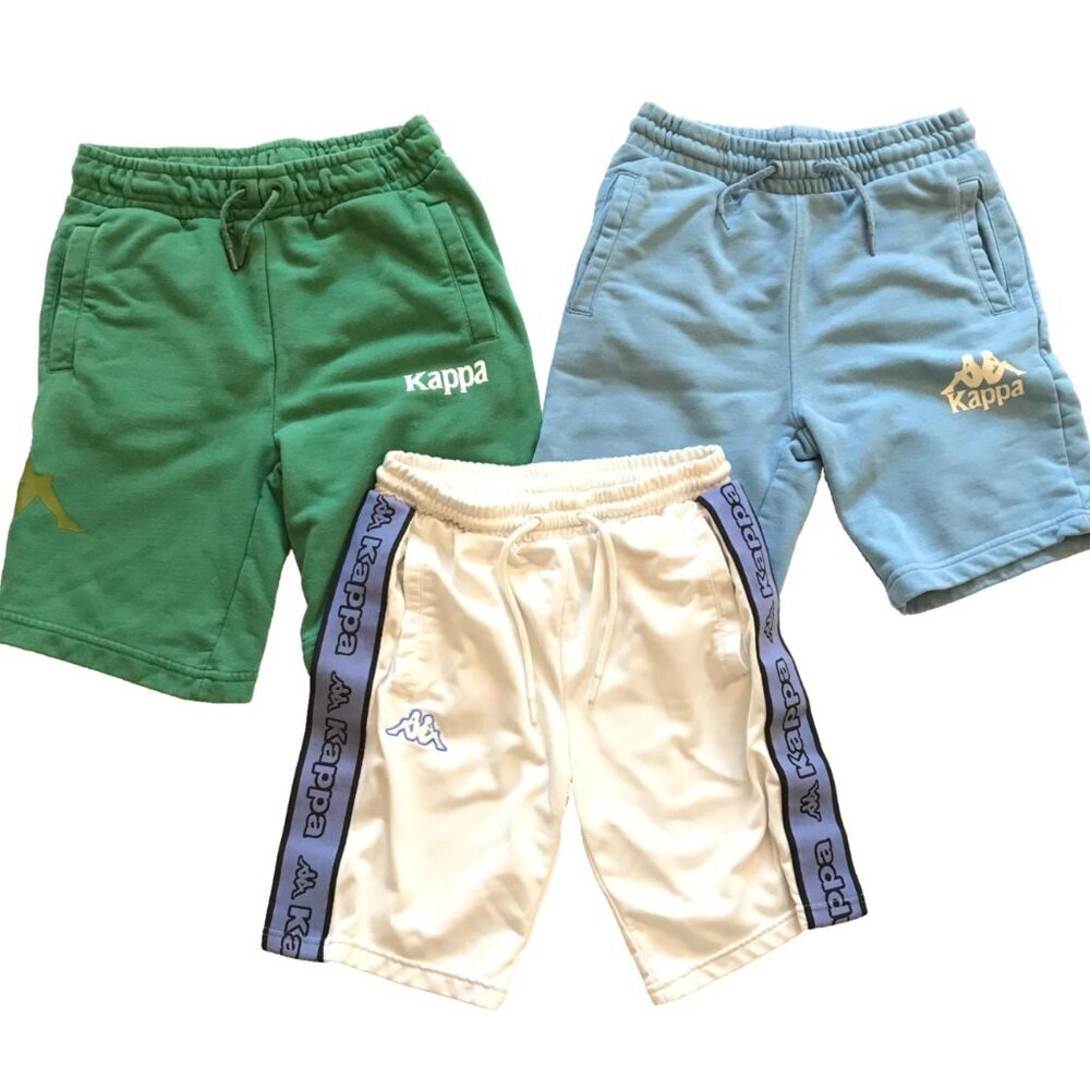 Lot of 3 Kappa Sweat Shorts Boys Medium 12 Y Blue Green White Cotton Logo Tape
